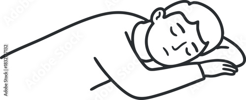 A peaceful person lying down and sleeping in a simple black and white outline vector style, ideal for wellness and relaxation themes