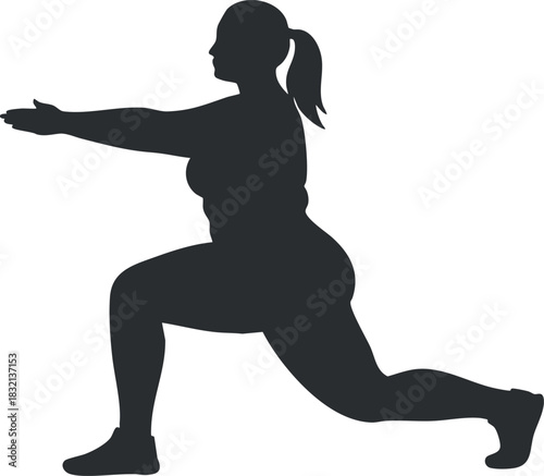 A silhouette of a woman performing a lunge exercise in black vector style, ideal for fitness and wellness designs