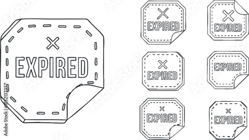 A collection of expired labels in flat outline vector style, suitable for product packaging and safety notifications