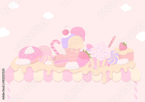 Dessert and cream on bakery shop background