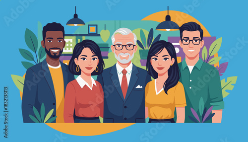 Diverse professional business team portrait in a modern office showing teamwork leadership and success