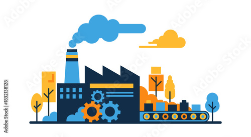 Geometric factory production illustration Industry manufacturing and assembly line concept