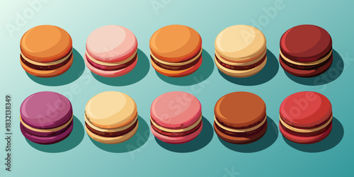 Colorful French macarons dessert isolated on a white background