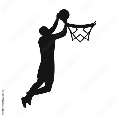 Basketball Slam Dunk Vector Illustration | Player, Silhouette, Action, Jump, Sports Graphic