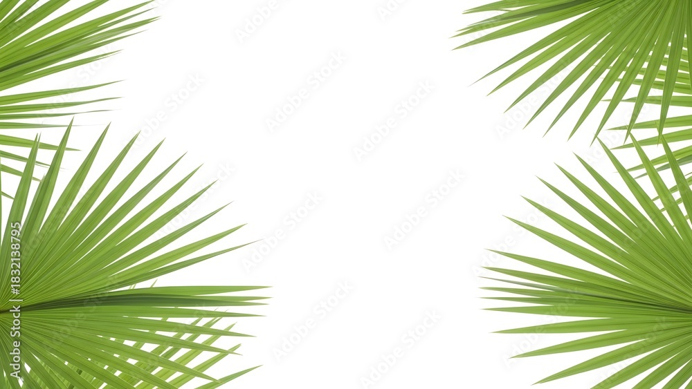 Fototapeta premium Tropical palm leaves frame on white background for summer design