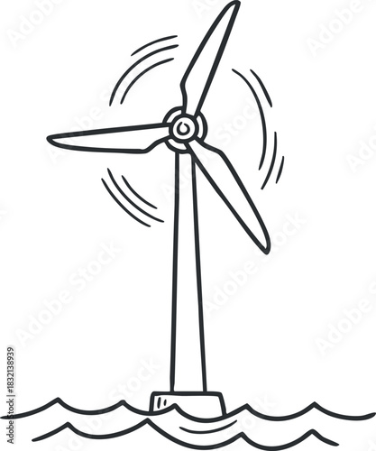 A wind turbine with rotating blades in a simple outline vector style, ideal for renewable energy projects and eco-friendly designs