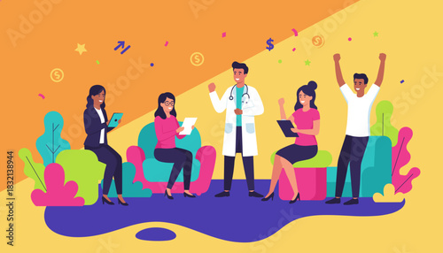 Healthcare team celebrating financial success and achievement