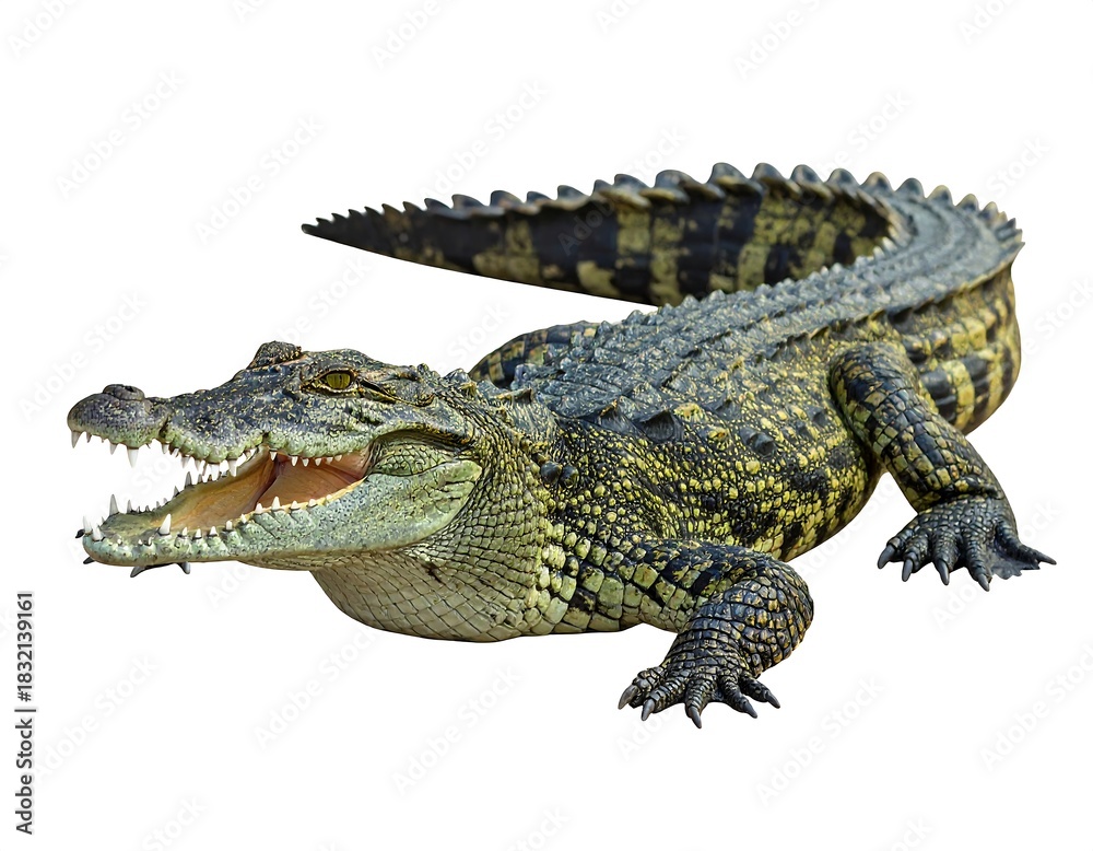 Obraz premium Menacing Crocodile with Open Mouth Isolated on White Background.