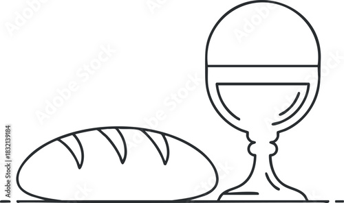 A loaf of bread and a goblet in clean line art vector style, perfect for culinary illustrations and food branding