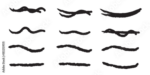 Black brush strokes vector illustration, abstract grunge texture on white background. Artistic design element, paint smear, ink splatter, creative graphic element.