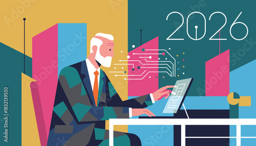 Executive planning 2026 business strategy using digital technology