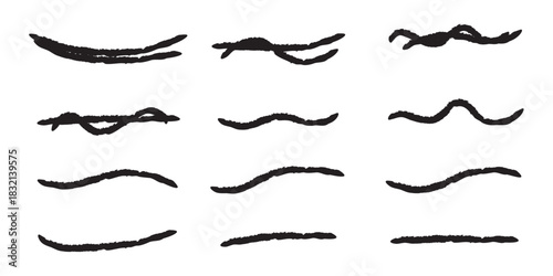 Black brush strokes vector illustration, abstract grunge texture on white background. Artistic design element, paint smear, ink splatter, creative graphic element.