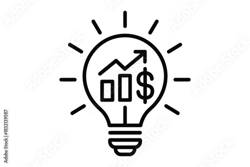 Light bulb business idea icon with growth chart and dollar symbol for financial success concept design