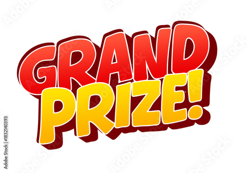 A colorful graphic featuring the words Grand Prize! in bold, playful typography