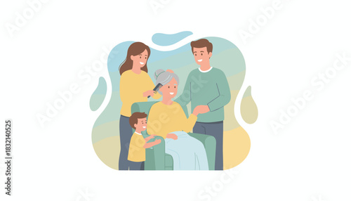 Loving family caring for senior grandmother Intergenerational support and bonding