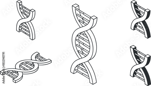 A collection of DNA double helix structures in clean outline vector style, suitable for educational and scientific projects