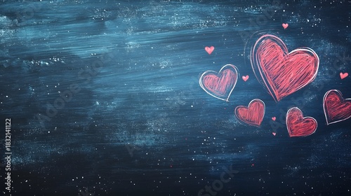 Romantic Red Heart Shapes on Textured Turquoise Background