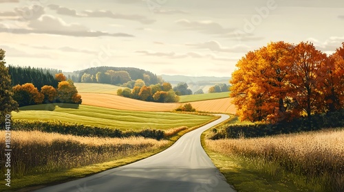 Winding Autumn Road Through Vibrant Countryside Landscape