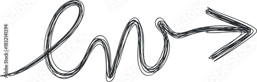 A stylized arrow formed by a flowing line in black and white minimalist vector style, ideal for creative design projects