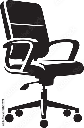 Comfortable black leather ergonomic office chair with wheels, an empty modern furniture object for business work