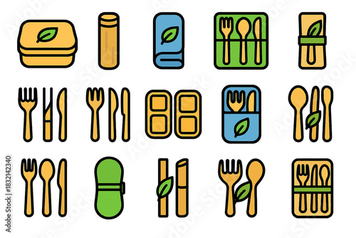 Reusable bamboo cutlery and eco-friendly lunch accessories collection