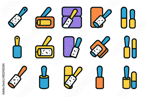 Colorful lint rollers and sticky brushes on vibrant background