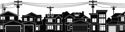 Suburban Houses with City Skyline in Background Vector Illustration