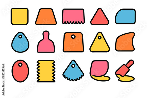 Colorful scraper tools set with various shapes for creative art projects