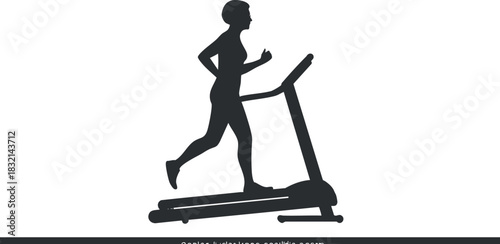 A silhouette of a person running on a treadmill in flat black vector style, ideal for fitness and health-related projects