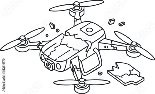 A detailed outline illustration of a drone with propellers and small components in a modern vector style, suitable for technology and gadget design