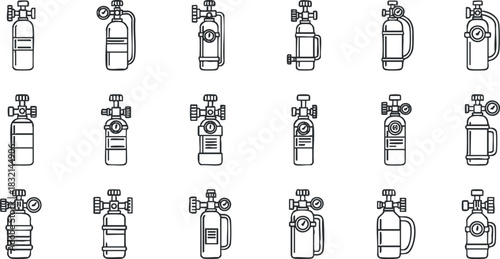 A set of fire extinguishers in outline vector style, suitable for safety training materials and emergency response graphics