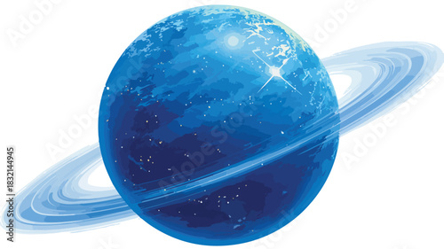 Blue Planet with Vector Outline - Isolated Planet Illustration
