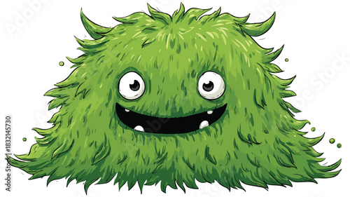 Energetic Green Monster Cartoon Character with Hand-Drawn Face