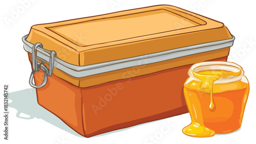 Cartoon Drawing of a Honey Case with Honey on it Vector