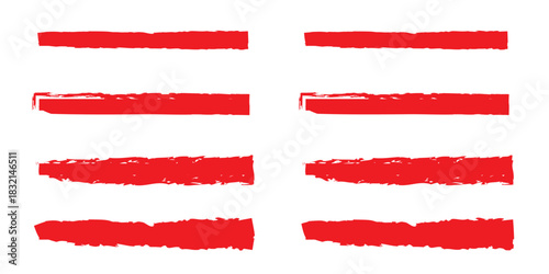 Red brush strokes, A high-quality black brush set with transparent backgrounds. Collection of grunge red brush strokes of various lengths and textures for an abstract and dynamic visual effect.