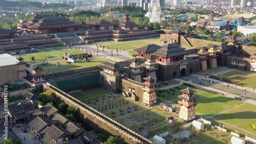 Hengdian Film Studio Palace Complex Aerial View, Zhejiang Province China - Traditional Architecture Movie Set