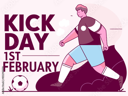 Kick Day Celebration on 1st February with Soccer Player Illustration and Modern Design Elements for Social Media