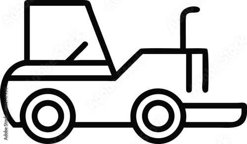 Stylized line drawing of a farm tractor with front attachment, agricultural vehicle icon.