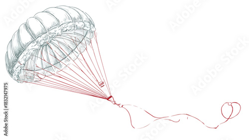 Professional Drawing of Parachute with Red String Attached Vector Illustration