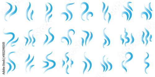 Smoke steam icon vector logo set. Smoke smell, steam aroma heat icon illustration. Hot vapor fire doodle line logo. Hit stink, coffee, fragrance flame elements. Vector illustration