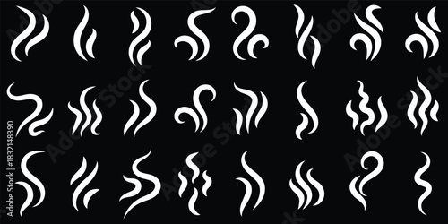 Various black steam and smoke icons set isolated on white background
