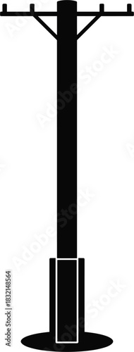 Silhouette of a utility pole with crossbars and insulators on white background Keywords: utility pole, power pole, electricity