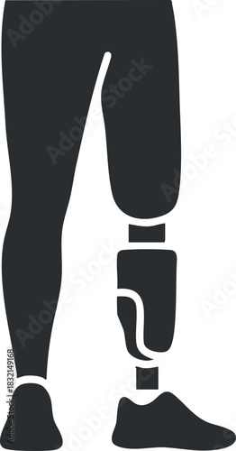 A prosthetic leg design in minimalist black vector style, suitable for health and rehabilitation themes