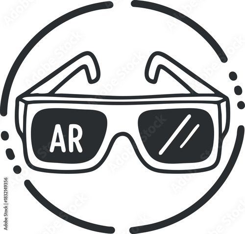 A pair of sunglasses with AR symbol in minimalist outline vector style, perfect for technology and gadget branding
