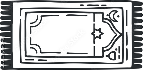 A decorative rug with intricate designs in black and white outline vector style, ideal for interior decoration and textile design