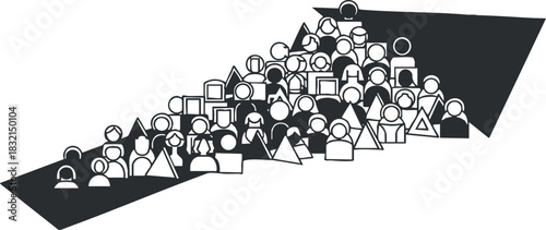 A crowd of diverse people represented as simple geometric shapes in minimalist vector style, suitable for social networking and community themes