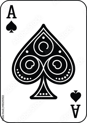 Ace of Spades playing card with intricate swirling design and black spade card game gambling