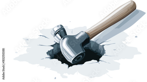 Hammer Stuck in Hole Vector Illustration for Construction Projects