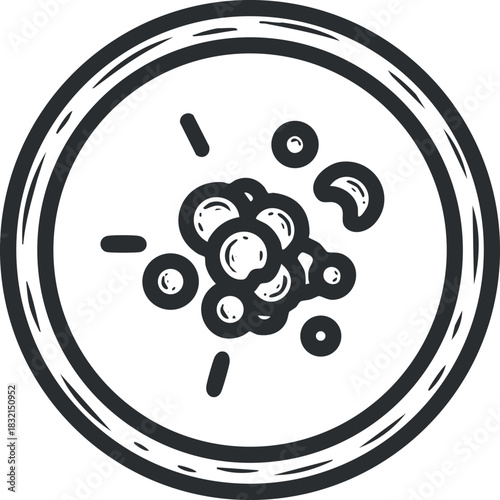 A detailed illustration of bacteria or microorganisms in black and white outline vector style, suitable for educational and scientific materials