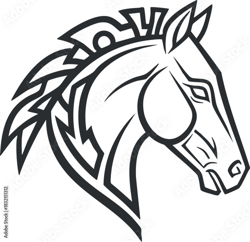 A stylized horse head in black outline vector style, perfect for equestrian logos and designs